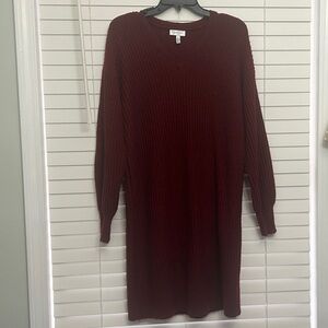 Jessica Simpson Maroon Ribbed Long Sleeve Sweater Dress